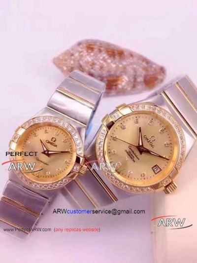 Perfect Replica Omega Constellation Double Eagle Gold Face Watches